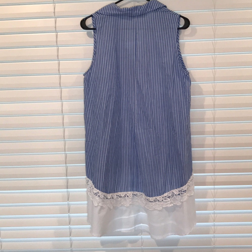 ZARA BLUE AND WHITE PINSTRIPE DRESS WITH LACE SZ S - Picture 5 of 6